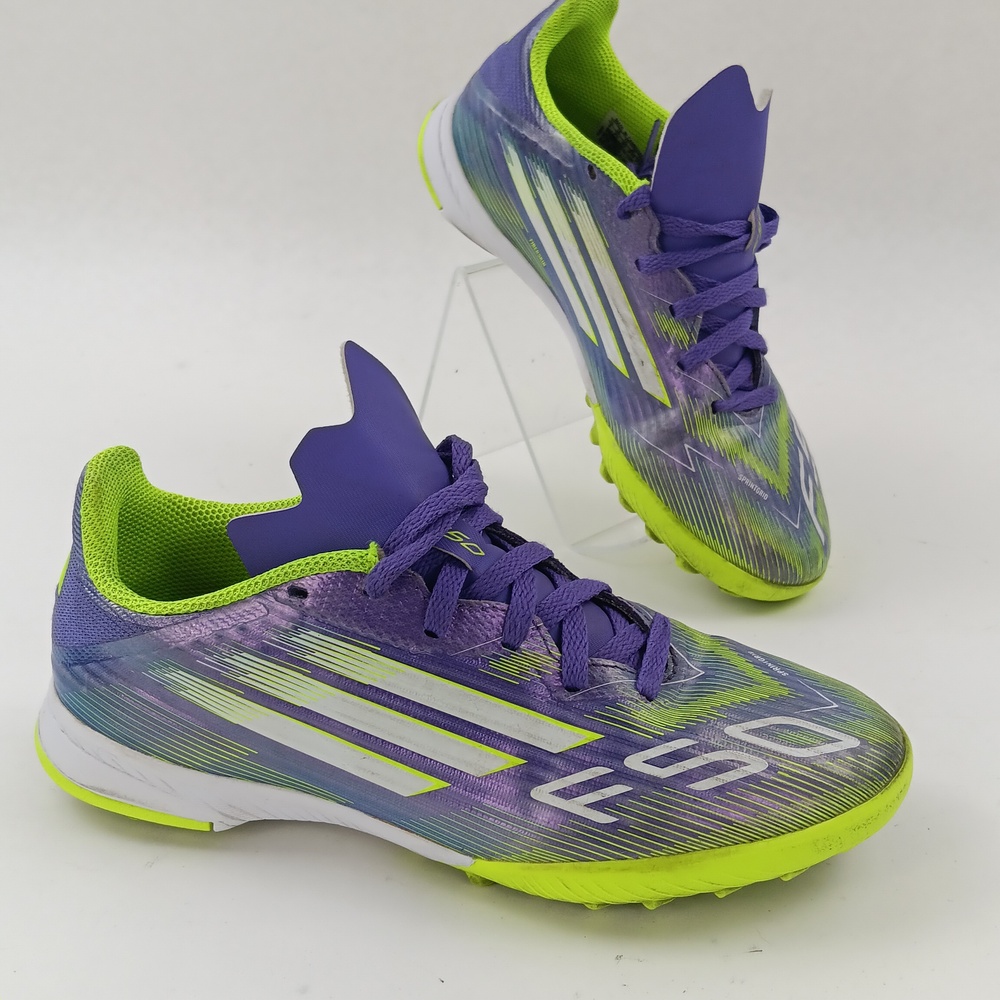 Adidas F50 Shoes Kids Size 3 Purple Green Soccer Turf Cleats Athletic Sneakers